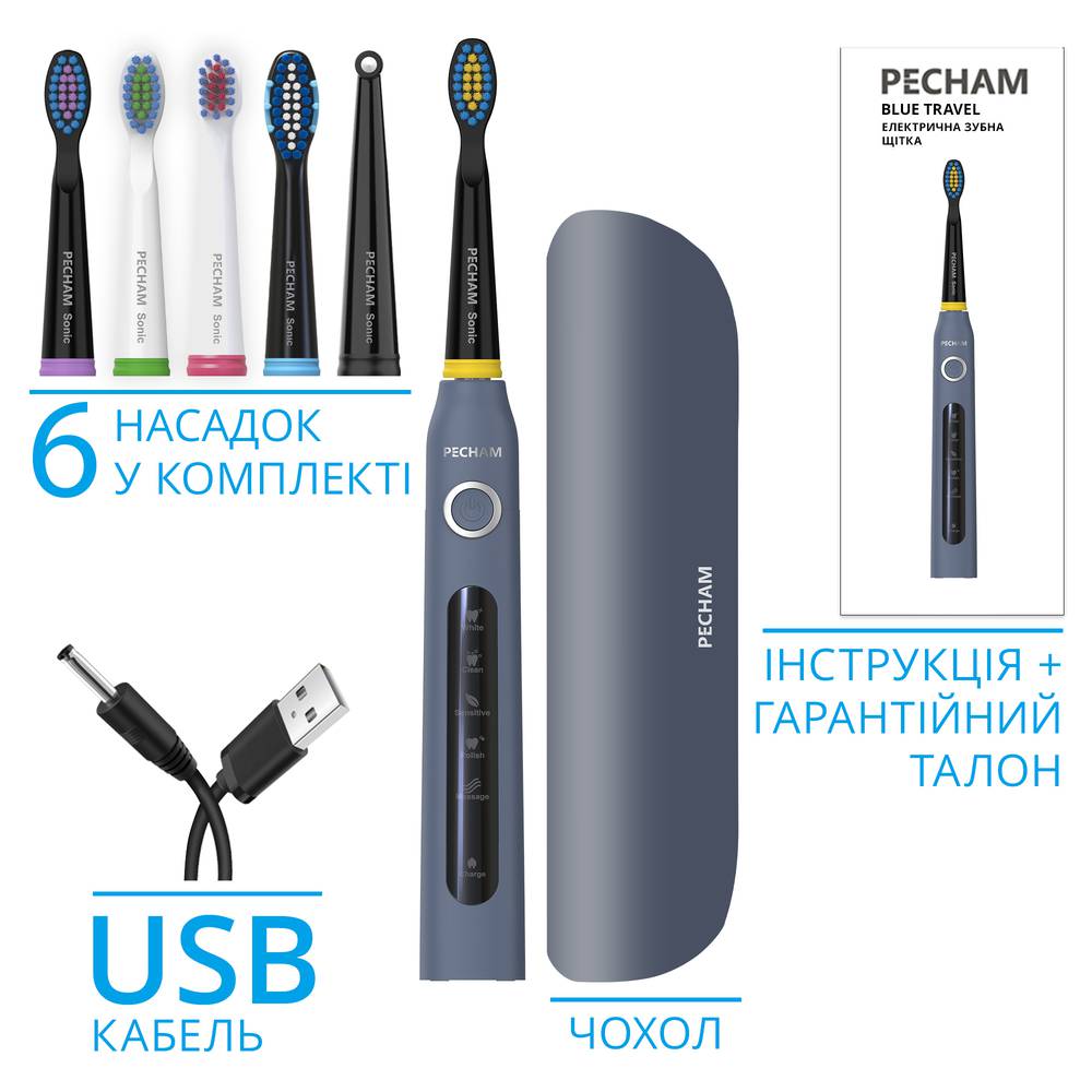 Звукова електрична зубна щітка PECHAM Navy Blue Travel PC-083-Фото 10