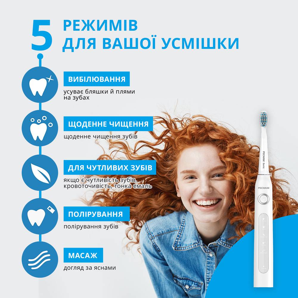 Звукова електрична зубна щітка PECHAM White Travel PC-081 + річний запас насадок-Фото 16