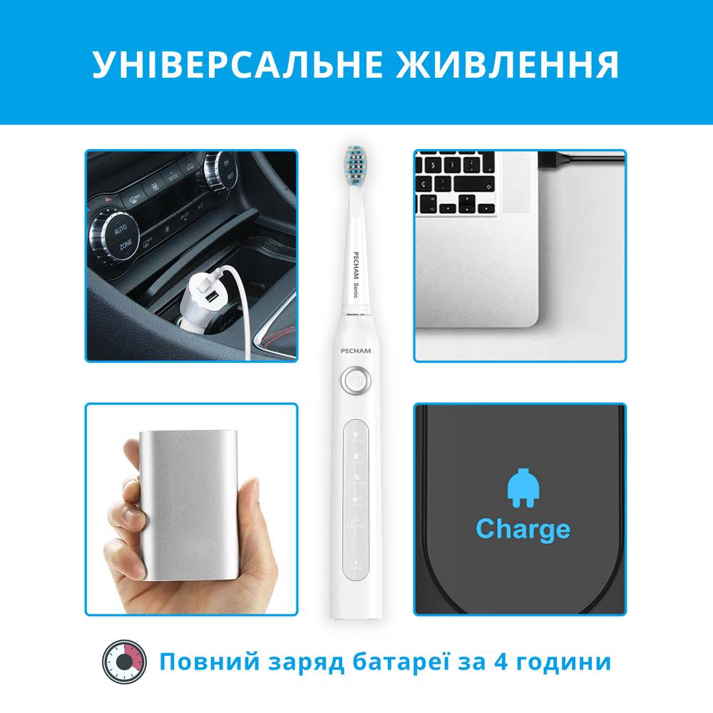 Звукова електрична зубна щітка PECHAM White Travel PC-081 + річний запас насадок-Фото 11