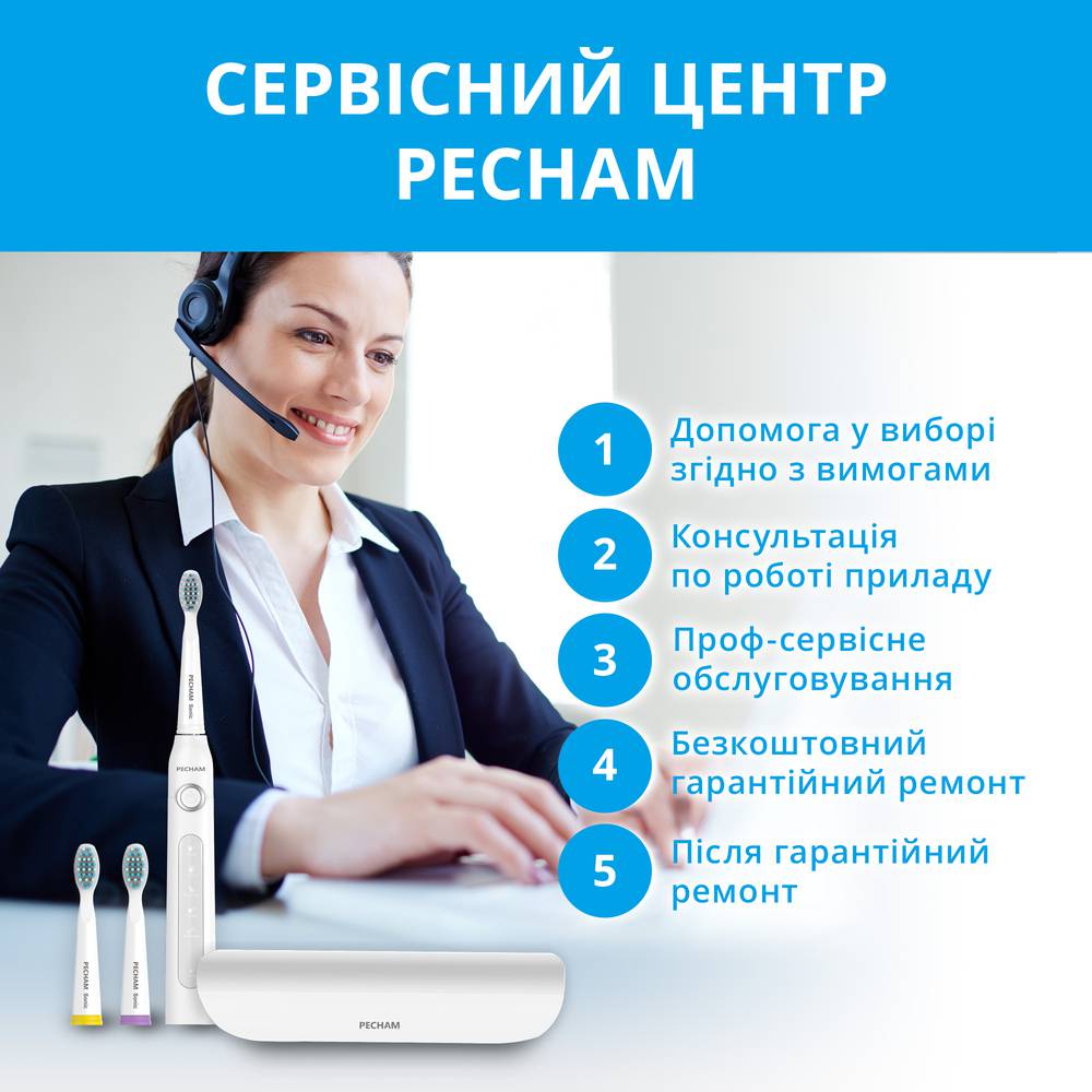 Звукова електрична зубна щітка PECHAM White Travel PC-081 + річний запас насадок-Фото 3