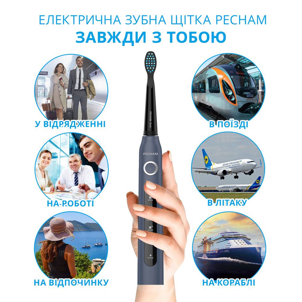 Звукова електрична зубна щітка PECHAM Navy Blue Travel PC-083-Фото 6