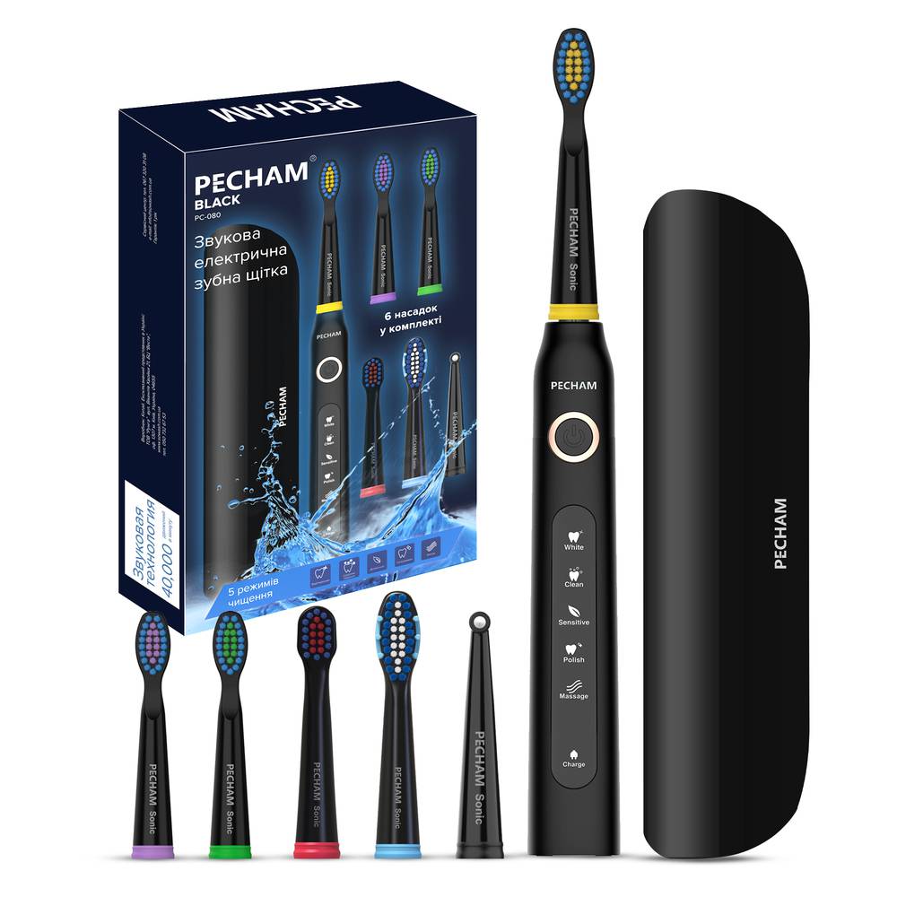 Звукова електрична зубна щітка PECHAM Black Travel PC-080 + річний запас насадок-Фото 9