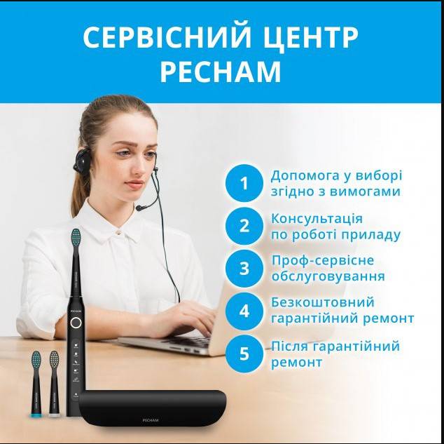 Звукова електрична зубна щітка PECHAM Black Travel PC-080 + річний запас насадок-Фото 4