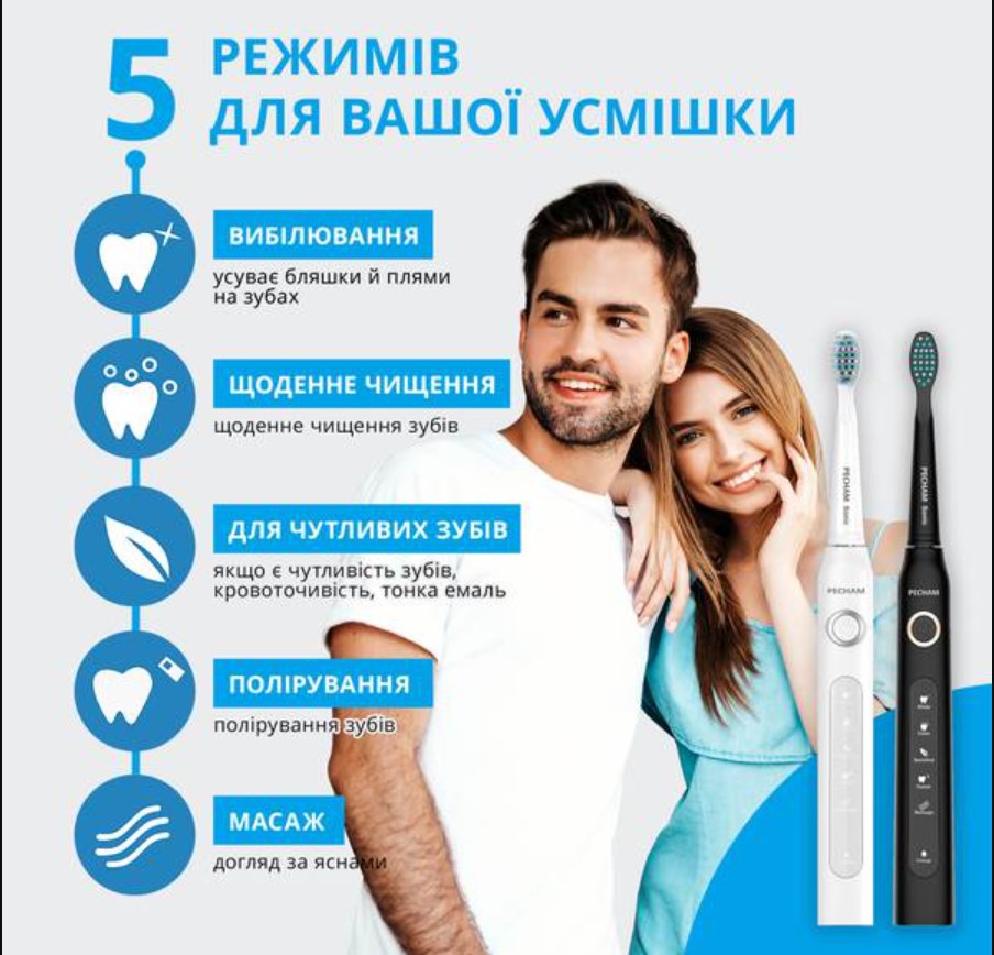 Набор звуковых электрических зубных щеток PECHAM Black and White Travel Set PC-084 + годовой запас насадок-Фото 5