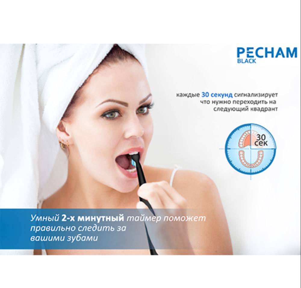 Звуковая электрическая зубная щетка PECHAM Black Travel PC-080 + годовой запас насадок-Фото 22