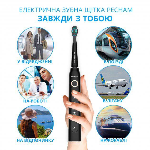 Звукова електрична зубна щітка PECHAM Black Travel PC-080 + річний запас насадок-Фото 5