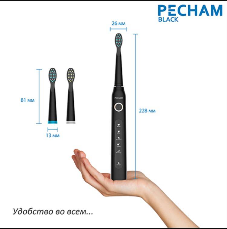 Звукова електрична зубна щітка PECHAM Black Travel PC-080 + річний запас насадок-Фото 17