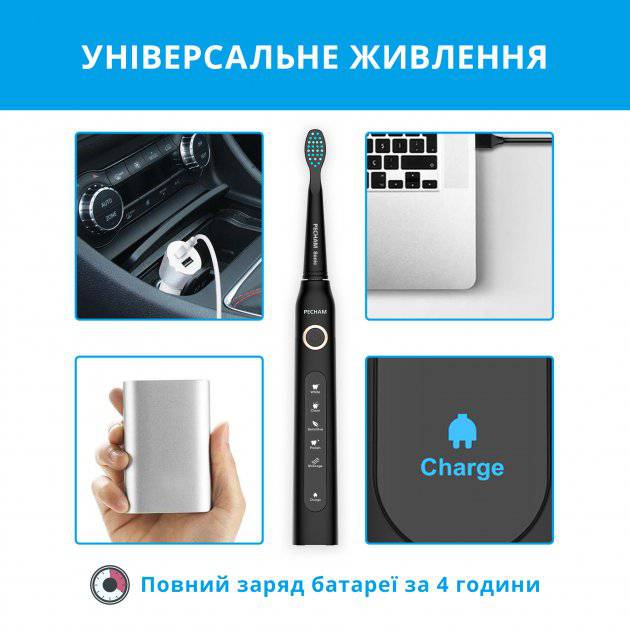 Набір звукових зубних щіток PECHAM Black and White Travel Set PC-084 + річний запас насадок-Фото 4