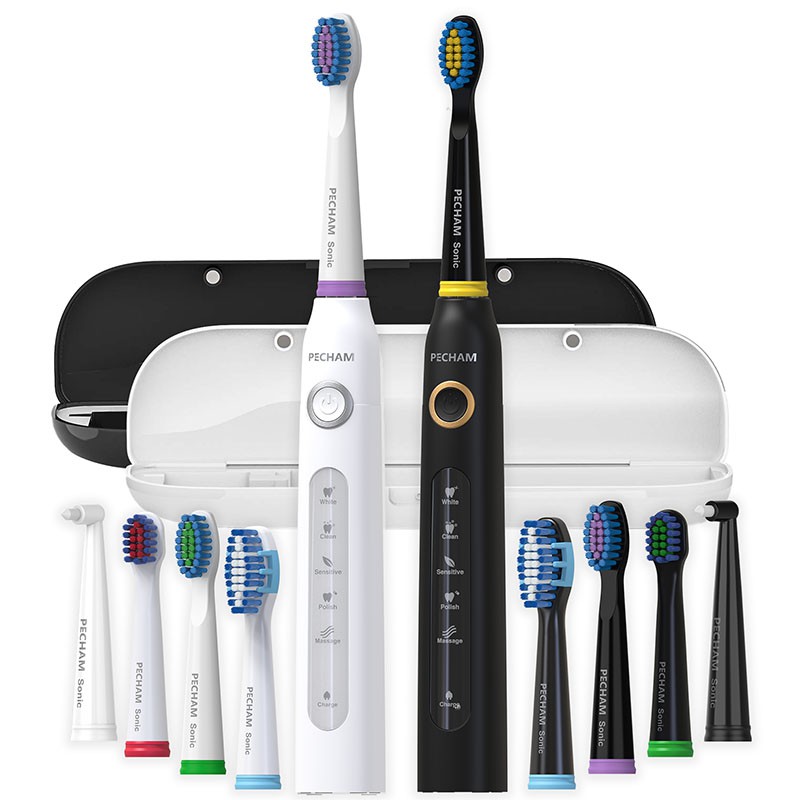 Набор звуковых электрических зубных щеток PECHAM Black and White Travel Set PC-084 + годовой запас насадок-Фото 11