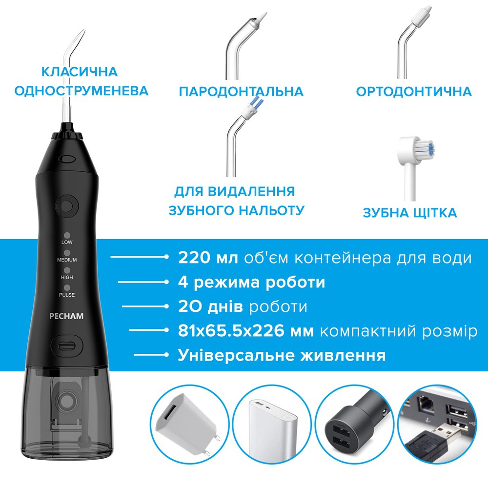 Ирригатор Pecham travel black PC-1581 + годовой запас насадок-Фото 11