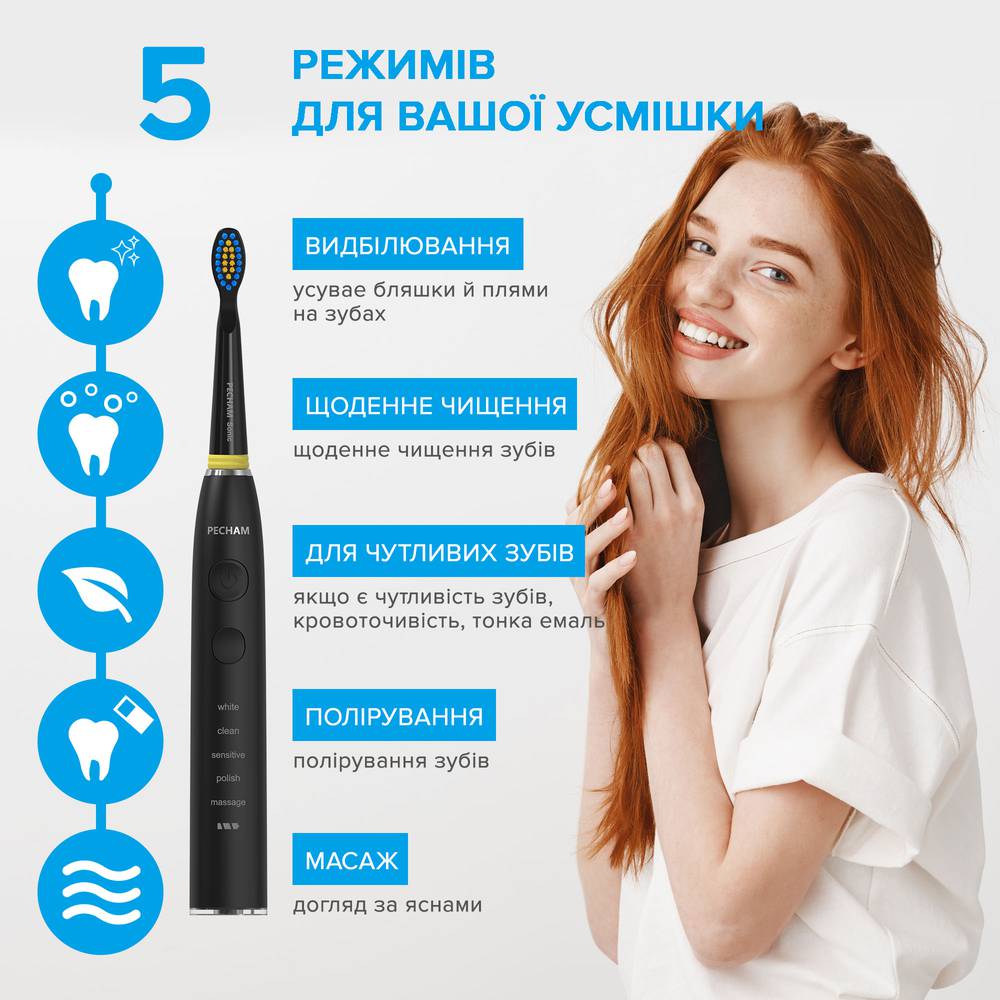Звукова електрична зубна щітка PECHAM Black Travel PC-085-Фото 10