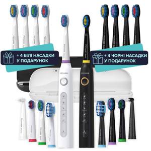 Набор звуковых электрических зубных щеток PECHAM Black and White Travel Set PC-084 + годовой запас насадок