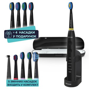 Звуковая электрическая зубная щетка PECHAM Black Travel PC-085 + годовой запас насадок
